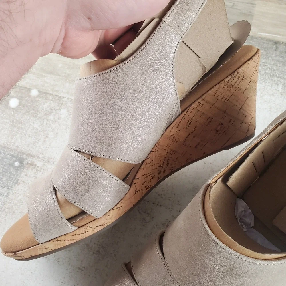 Rockport Womens Briah Sling Wedge Sandals Sz 10 Taupe Slingback Strap